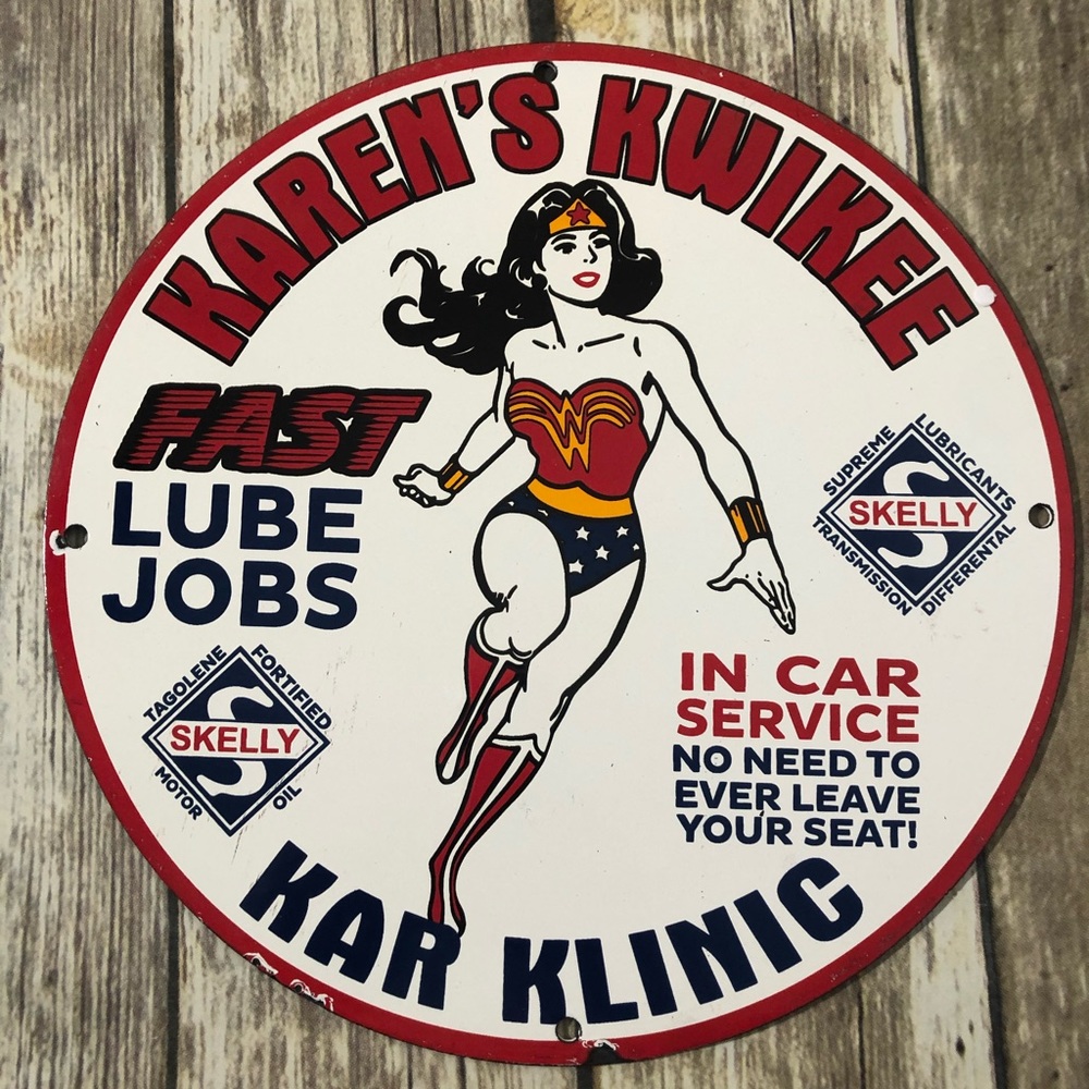 VINTAGE 12” KAREN’S KWIKEE PORCELAIN SIGN